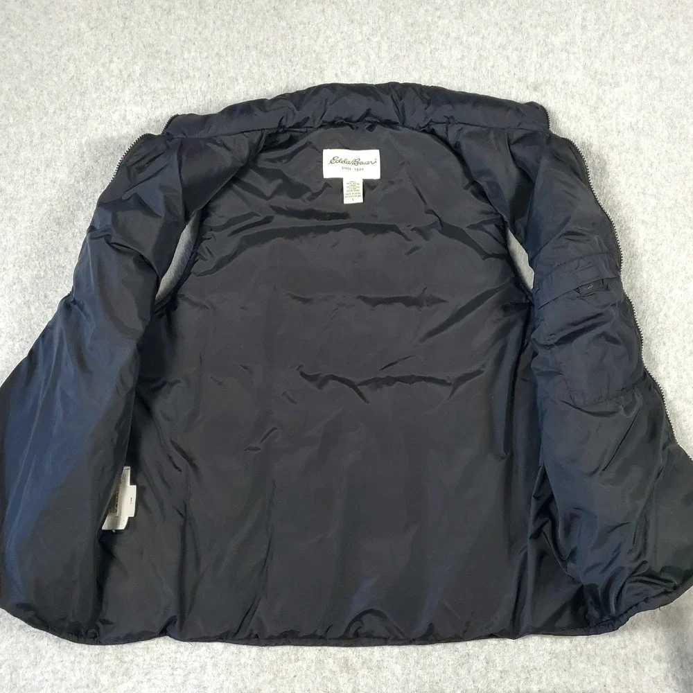 Eddie Bauer Goose Down Puffer Vest Mens Sz Large Black Quilted Full Zip Pockets